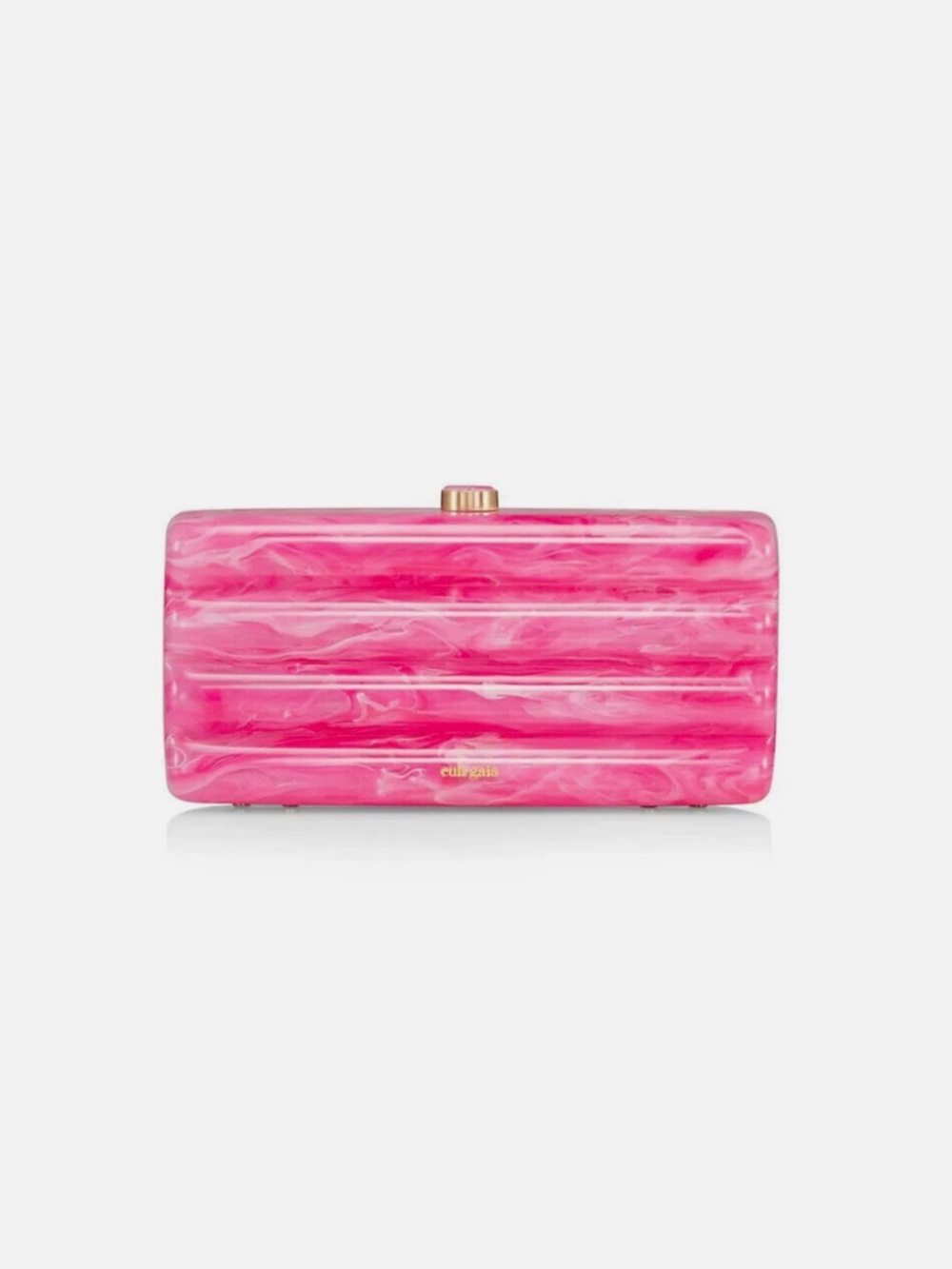 Cult Gaia Pink Marbled Acrylic Rectangular Clutch with Gold Accent